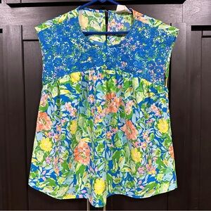 Savanna Jane Multicolor embroidery Floral flowy Blouse babydoll style Size small